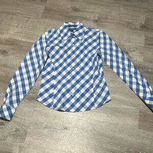 Faconnable Blue White Gingham Fitted Button Down Shirt